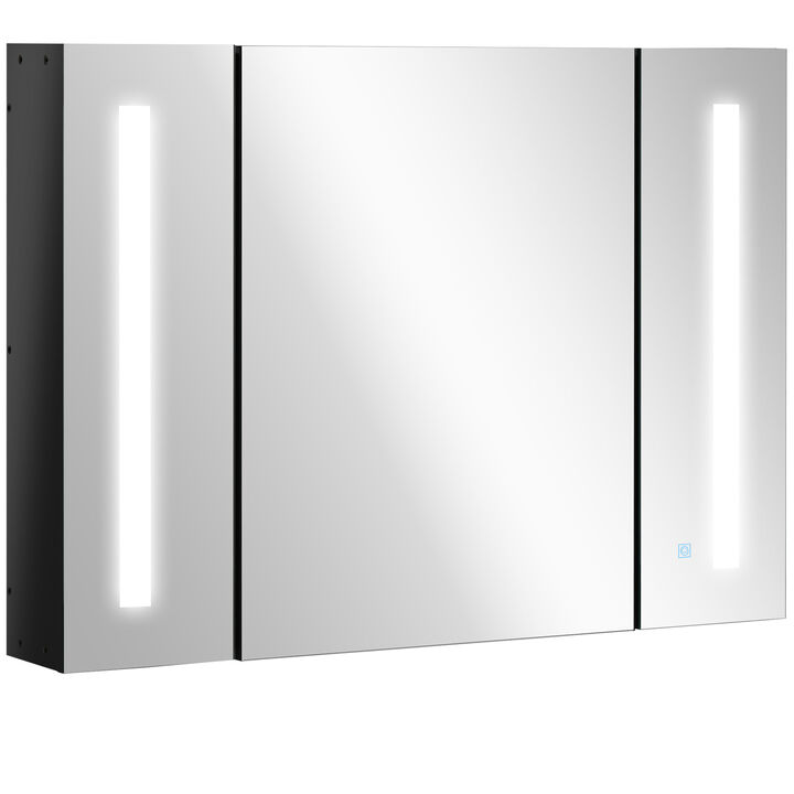 LED Medicine Cabinet Wall-Mounted Bathroom 3 Mirrored Door High Gloss Black