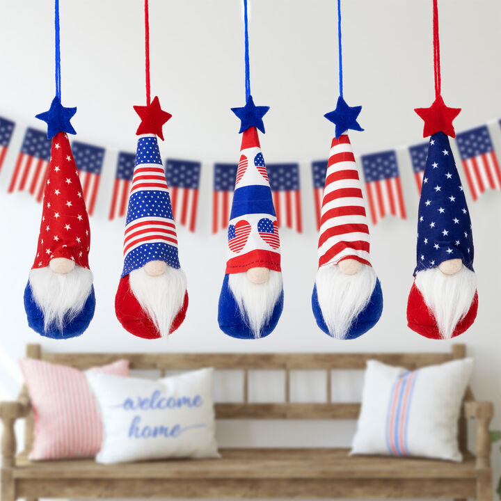 Set of 5 Patriotic 4th of July Americana Gnome Ornaments 6.5"