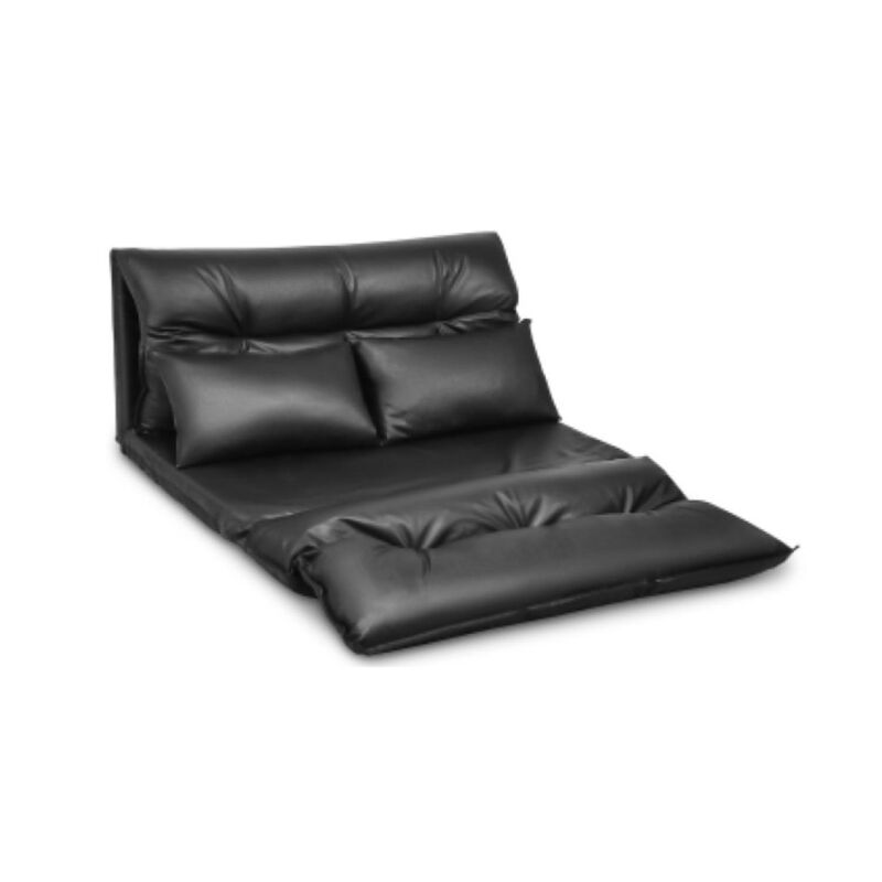 Hivvago Foldable PU Leather Leisure Floor Sofa Bed with 2 Pillows-Black