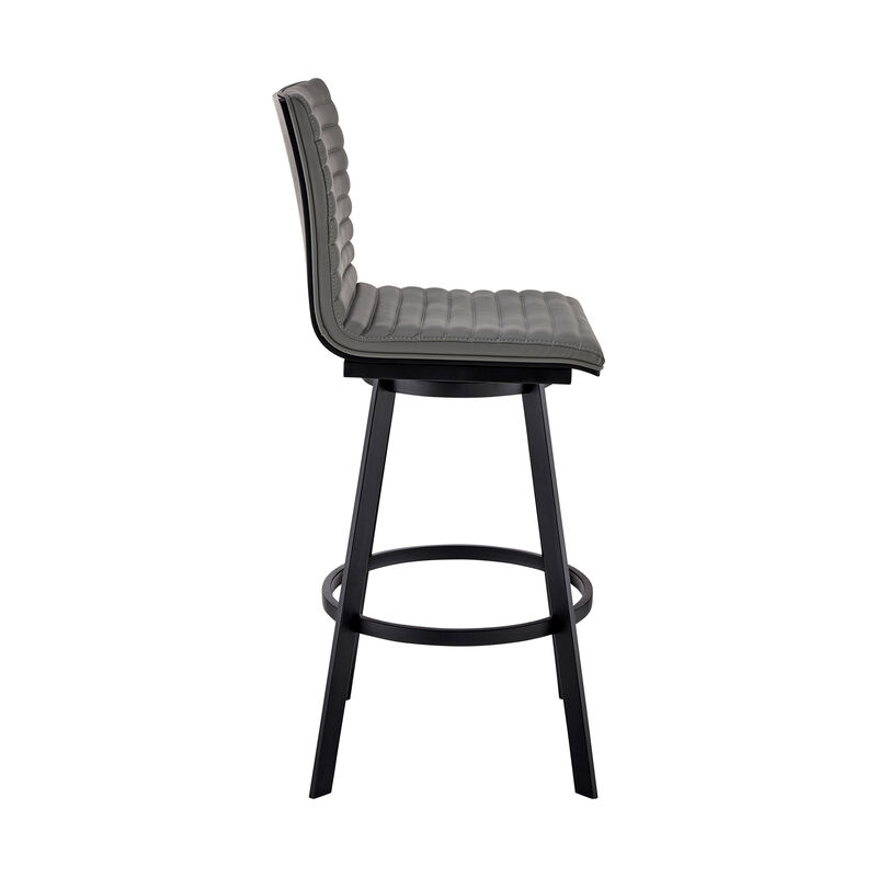 Nikole Bar Height Swivel Bar Stool in Matt Black Finish with Gray Faux Leather