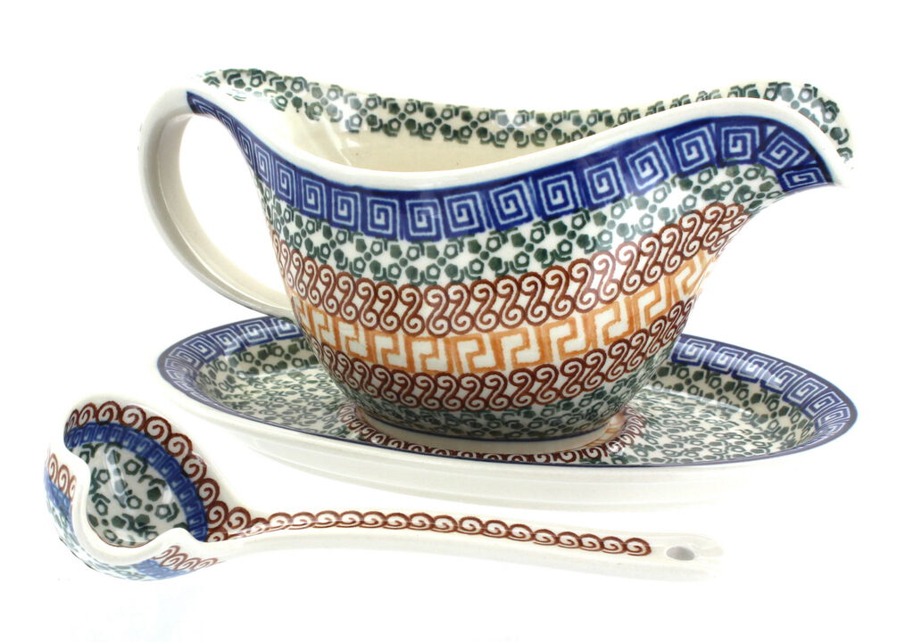 Blue Rose Polish Pottery Maia Gravy Boat & Ladle