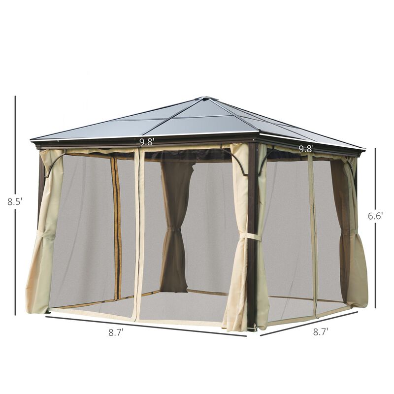 10x10 Polycarbonate Hardtop Gazebo, Gazebo Canopy with Aluminum Frame, Curtains and Netting for Garden, Patio, Backyard, Beige