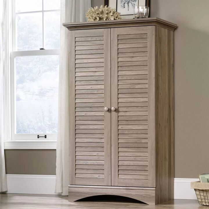 Hivvago Farmhouse Armoire Storage Cabinet w/ Louver Doors in Light Brown Oak Wood Finish
