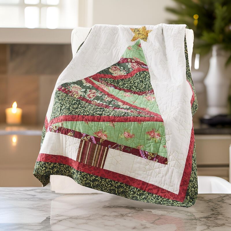 50 x 60 Cotton Quilted Throw Blanket, Christmas Tree Holiday Print - Benzara