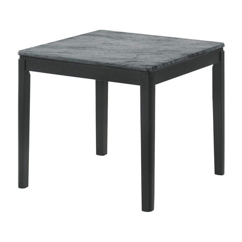 Kyo 24 Inch End Table, Gray Faux Marble Top, Sandy Texturing, Black Legs - Benzara