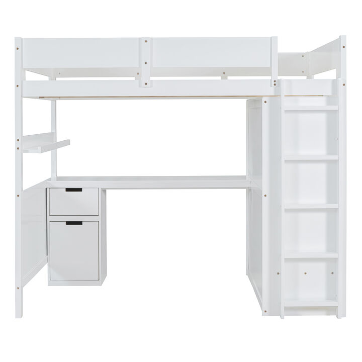 Merax  Wooden Loft Bed with Wardrobe