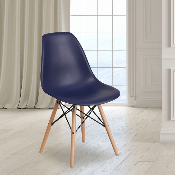 Flash Furniture Elon Series Navy Plastic Chair with Wooden Legs