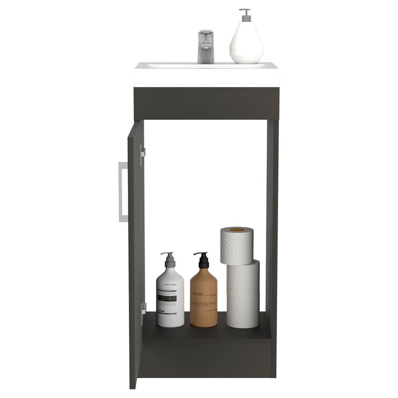 Madrid Bathroom Vanity Sink, Metal Handle, Single Door Cabinet -Black