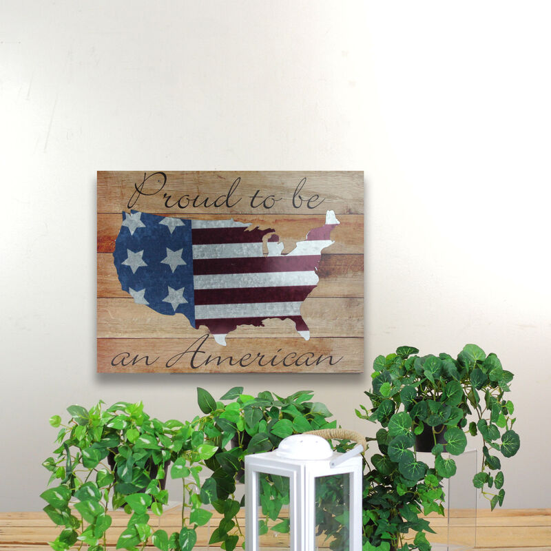 Patriotic �Proud to be an American� Wooden USA Map Wall Art - 15.75� x 12�