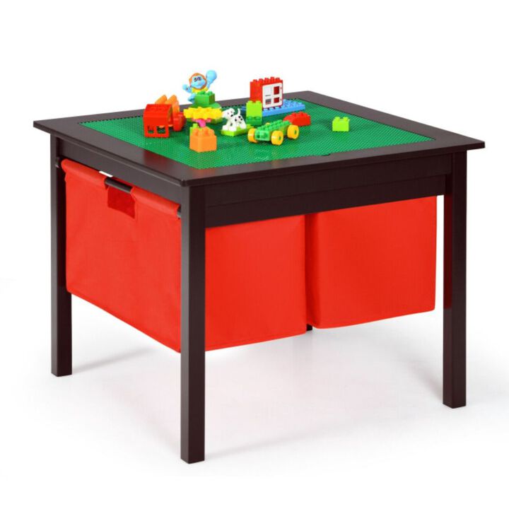 2-in-1 Kids Double-sided Activity Building Block Table with Drawers