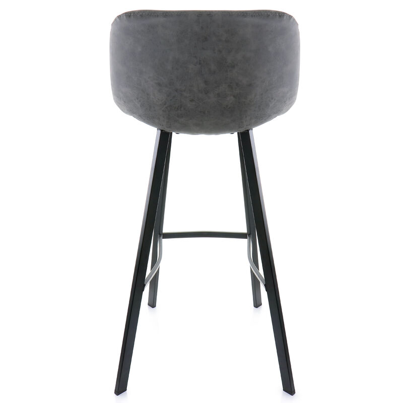 Elama Faux Leather Bar Stool in Gray with Black Legs