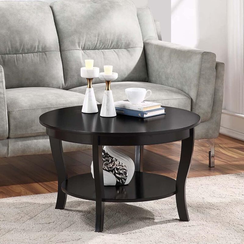 Convenience Concepts American Heritage Round Coffee Table with Shelf, Black