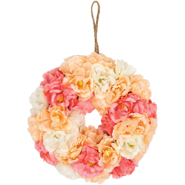 Artificial Peony Spring Floral Wreath - 8" - Pink and White