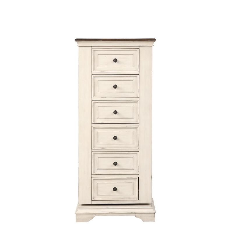 New Classic Furniture Furniture Anastasia 6-Drawer Wood Chest with Mirror in Ant White
