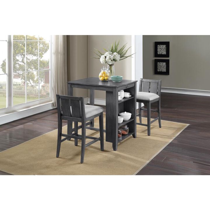 New Classic Furniture Heston 3-pc Wood Storage Counter Set with 2 Chairs in Gray