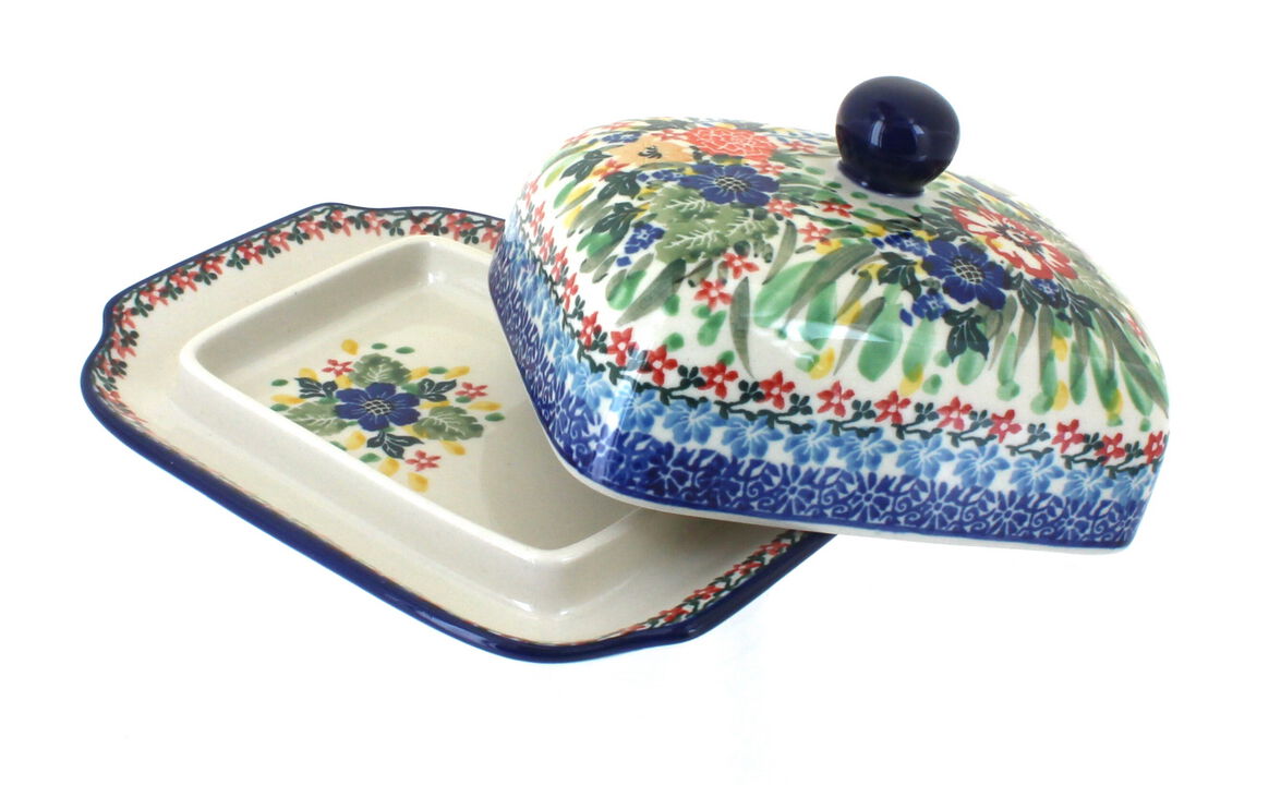 Blue Rose Polish Pottery Song of Spring Butter Dish