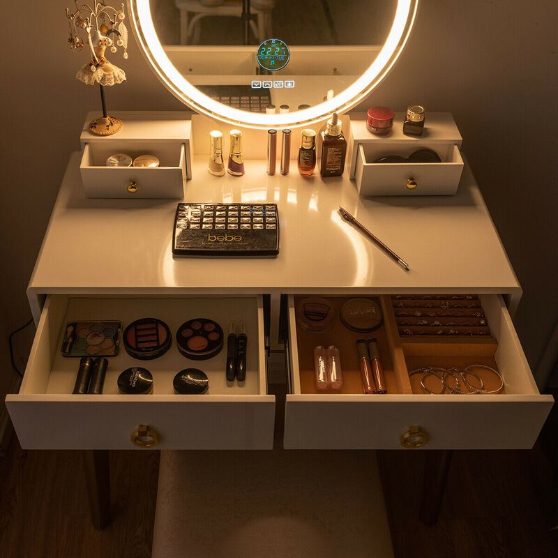 Vanity Set with 3-Color Lighted Touch Screen Dimming Mirror and 4 Drawers