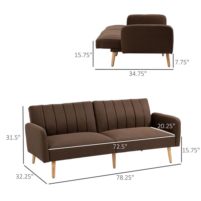 Brown Living Room Bed: 2-Seater Convertible Futon Sofa