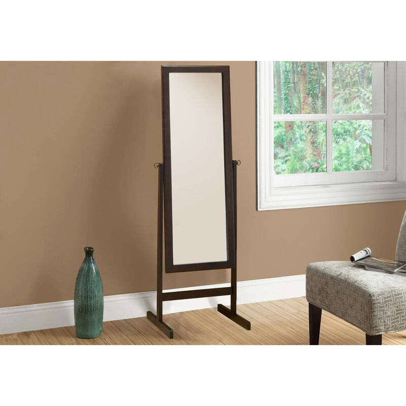 Monarch Specialties I 3368 Mirror, Full Length, Standing, Floor, 60" Rectangular, Dressing, Bedroom, Wood, Brown, Contemporary, Modern