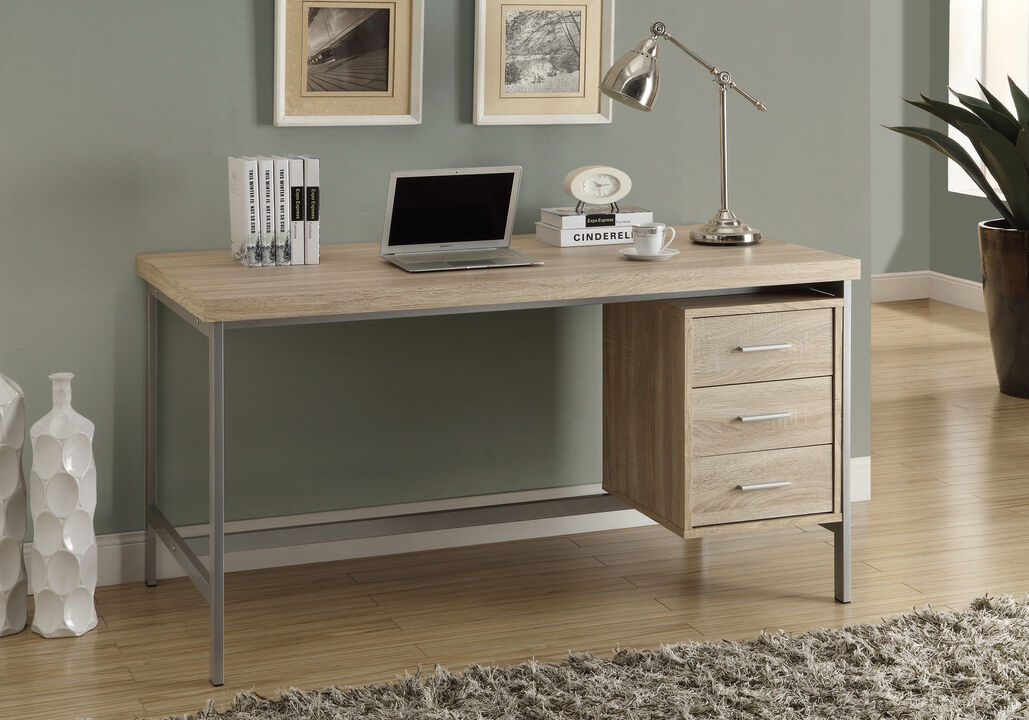 Monarch Specialties Computer Desk, Home Office, Laptop, Left, Right Set-Up, Storage Drawers, 60"L, Work, Metal, Laminate, Natural, Grey, Contemporary, Modern