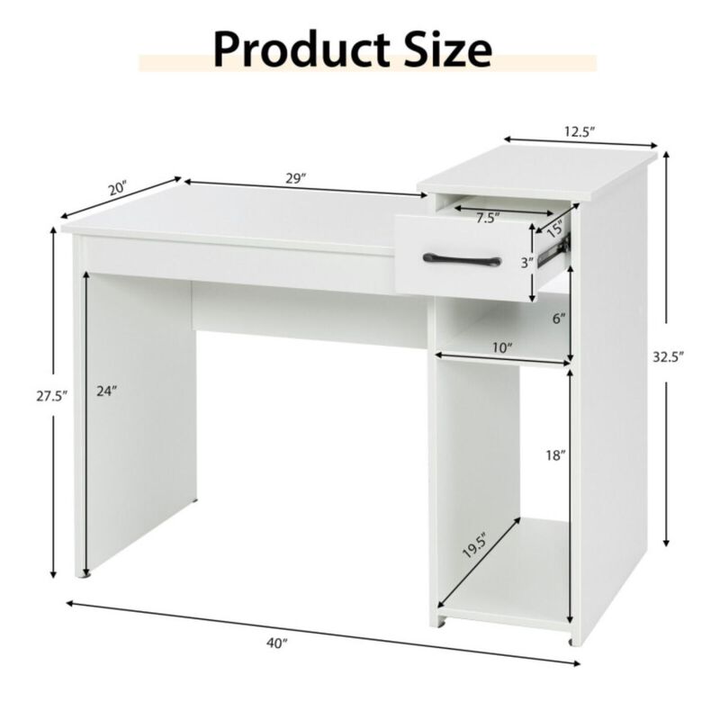 Computer Desk PC Laptop Table with Drawer and Shelf-White