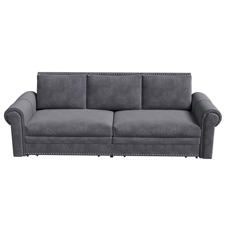 TATEUS 3-in-1 Velvet Convertible Sleeper Sofa with Nailhead Trim & Rolled Arm,Multi-Functional Sofa Bed