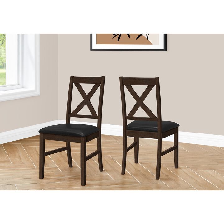 Monarch Specialties I 1333 -  Dining Chair, 37" Height, Set Of 2, Dining Room, Kitchen, Side, Upholstered, Brown Solid Wood, Brown Leather Look, Transitional