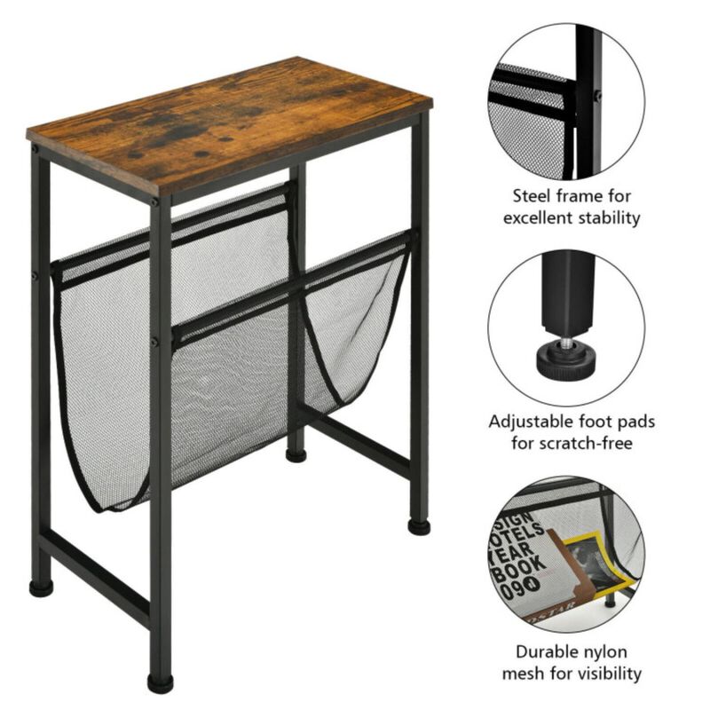 Narrow End Table with Magazine Holder Sling for Small Space
