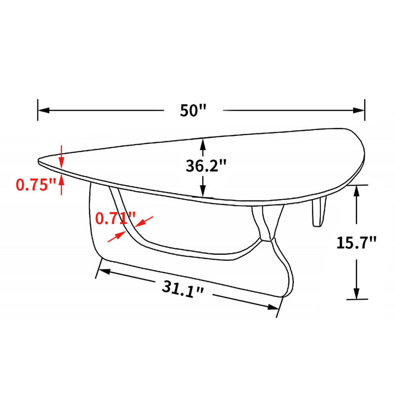 Light Walnut Triangle Coffee Table Wood Base For Living Room