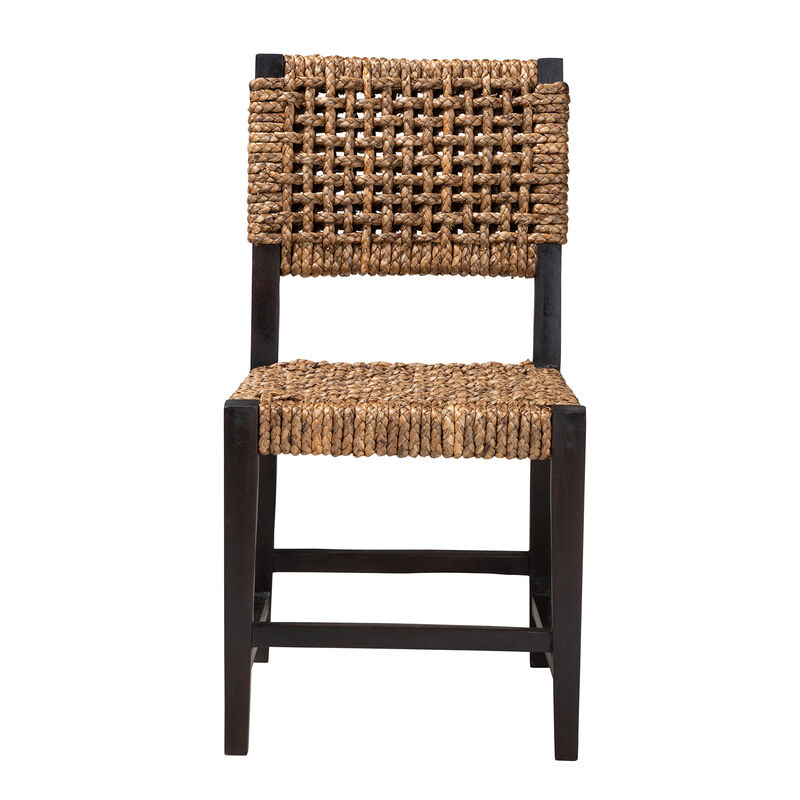 bali & pari Alise Modern Bohemian Dark Brown Mahogany Wood and Seagrass Dining Chair