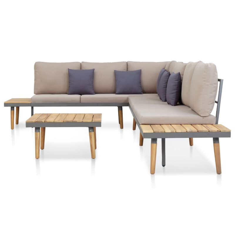 vidaXL 5 Piece Garden Lounge Set with Cushions Solid Acacia Wood Brown