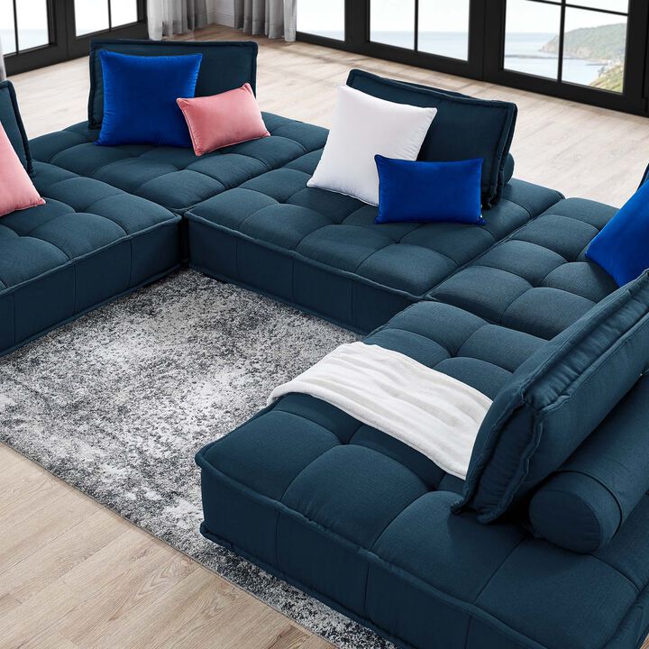 Saunter Tufted Fabric 5-Piece Sectional Sofa Blue