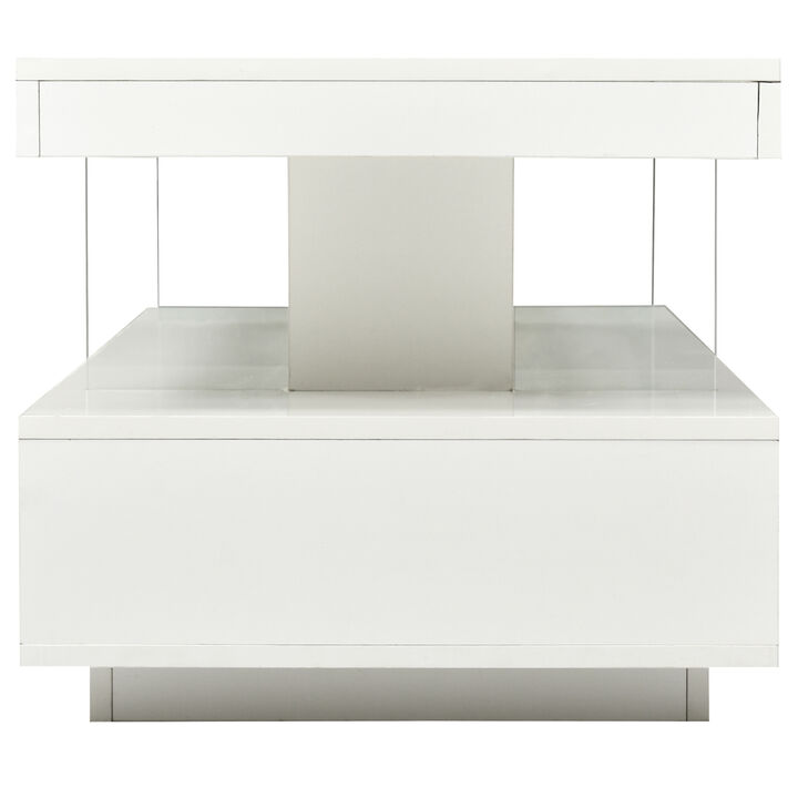 Modern White LED Coffee Table with Storage, 2 Drawers, and Shelves