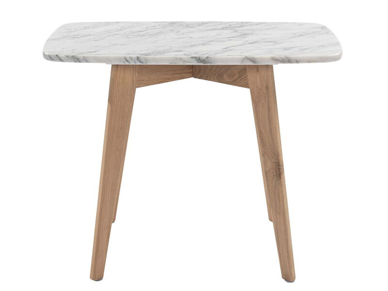 Cima 12" x 21" Rectangular Italian Carrara White Marble Side Table with Legs