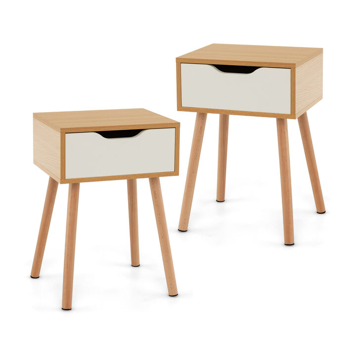 Modern Nightstand with Storage Drawer for Bedroom Living Room-Set of 2