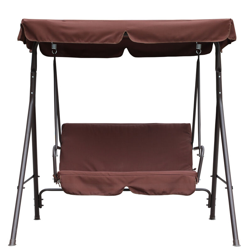 MONDAWE Two Person Porch Swing Bench with Adjustable Canopy & Removable Seat Cushion, Brown