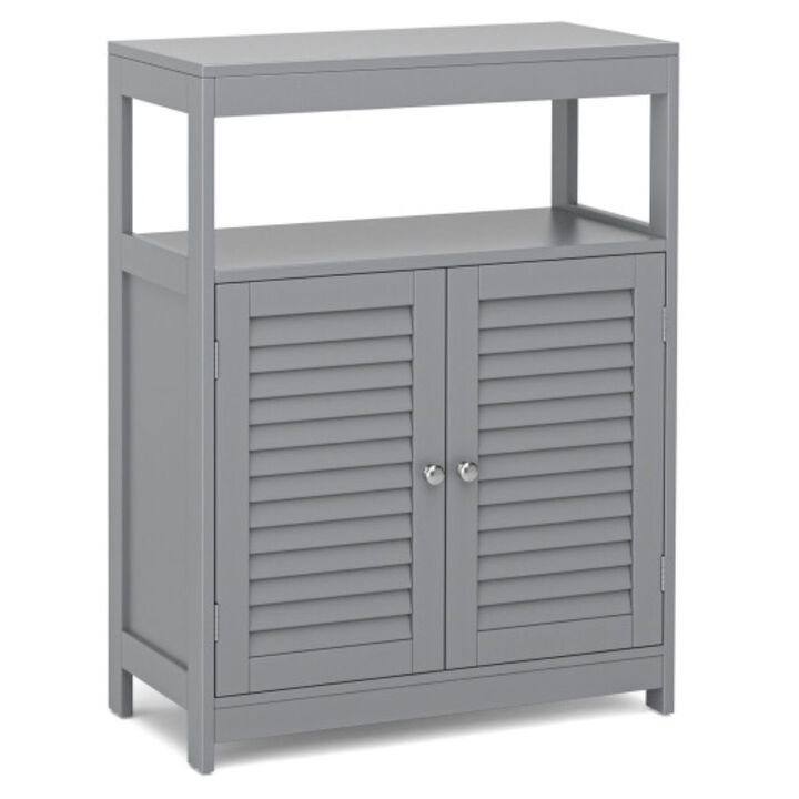 Freestanding Bathroom Floor Cabinet with Double Shutter Doors-Gray