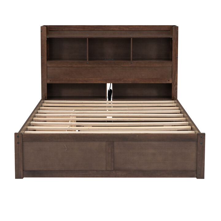 Whisen Full Size Storage Platform Bed with Pull Out Shelves, Twin Size Trundle and 2 Drawers