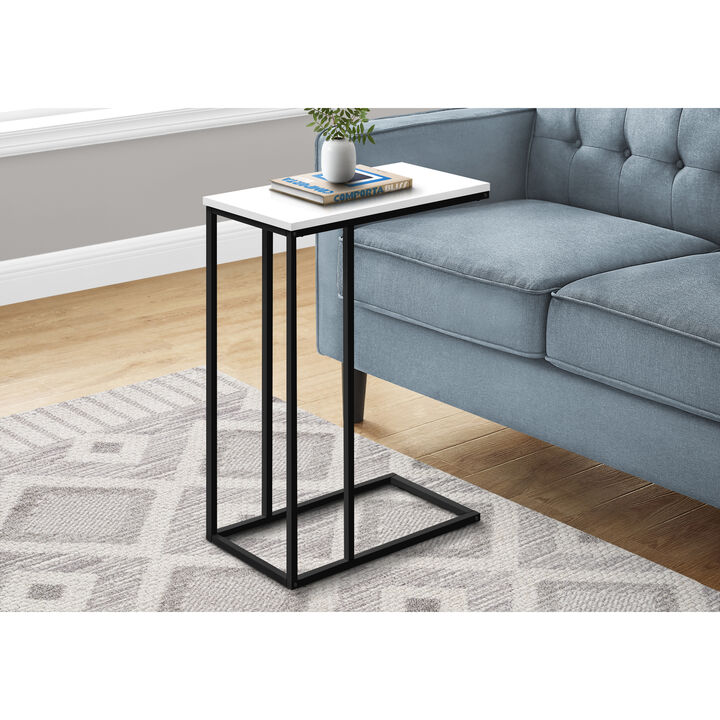 Monarch Specialties I 3760 Accent Table, C-shaped, End, Side, Snack, Living Room, Bedroom, Metal, Laminate, White, Black, Contemporary, Modern