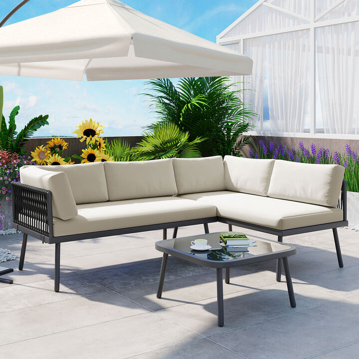 Merax Modern Outdoor  PE Rattan Sofa Table Seating Set