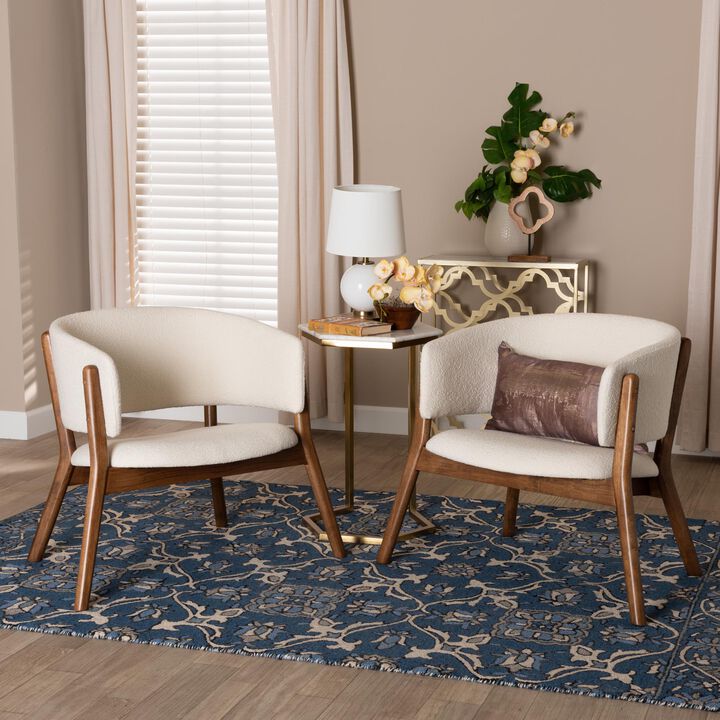 Baxton Studio Baron Cream Fabric 2-Piece Living Room Accent Chair Set