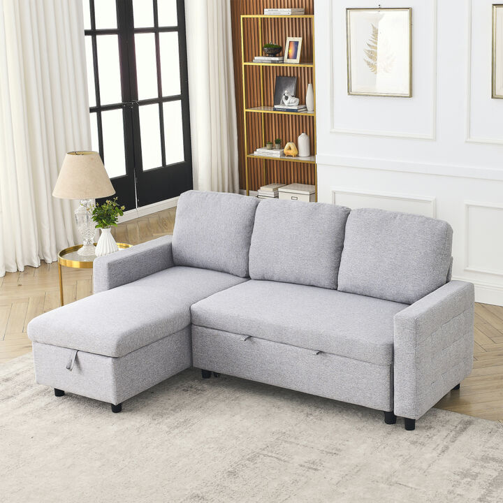 FX 78.8" Reversible Sleeper Combo Sofa with PUllout Bed, Comfortable Linen L-Shaped Combo Sofa Sofa Bed, Sets for Tight Spaces