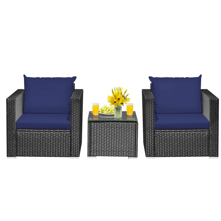 3 Pieces Patio Wicker Conversation Set�with Cushion