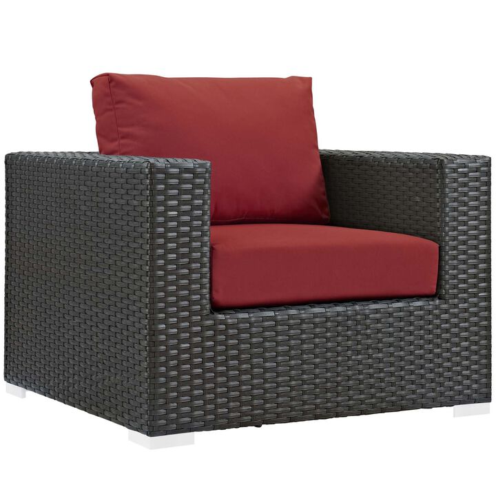 Modway EEI-1850-CHC-RED Sojourn Wicker Rattan Outdoor Patio Sunbrella Fabric Armchair in Canvas Red