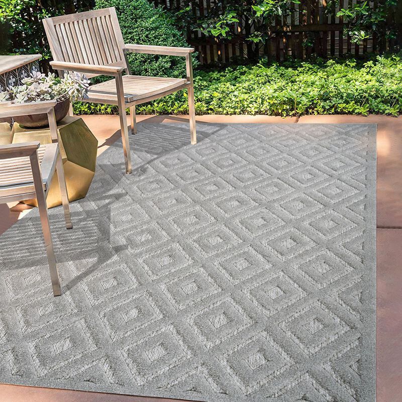 Portmany Neutral Diamond Trellis Indoor/Outdoor Area Rug