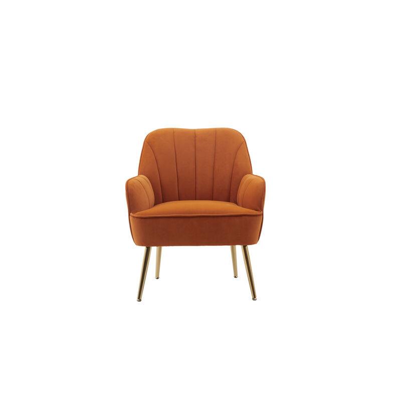 Modern Mid Century Chair velvet Sherpa Armchair for Living Room Bedroom Office Easy Assemble(ORANGE)