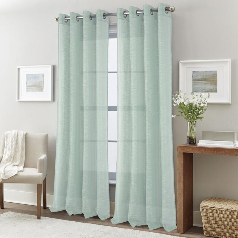 RT Designers Collection Dexter Linen Texture Grommet Sheer Light Filtering Window Curtain Panel 54" x 90" Teal