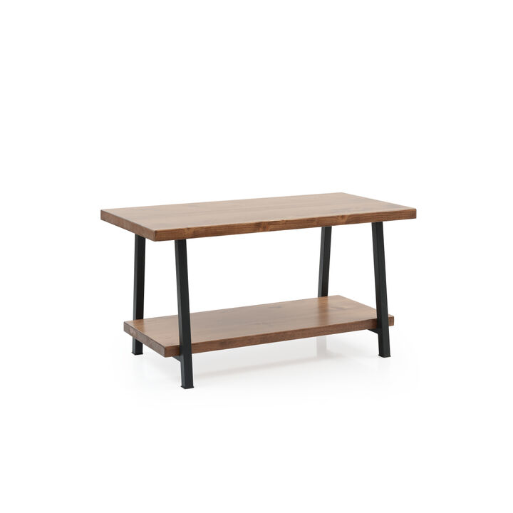 Furnish Home Store London 39" Solid Wood Rustic Coffee Cocktail Table For Living Rooms With Shelf