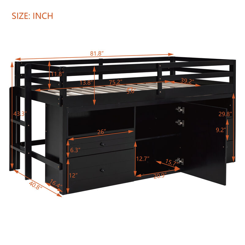 Merax Loft Bed with 4 Drawers