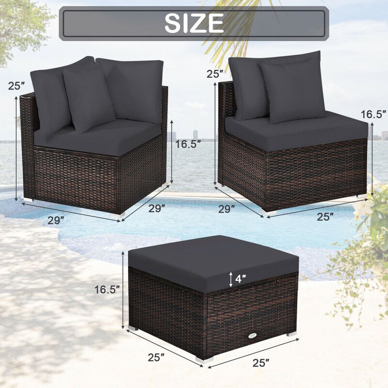 4 Pcs Ottoman Garden Deck Patio Rattan Wicker Furniture Set Cushioned Sofa